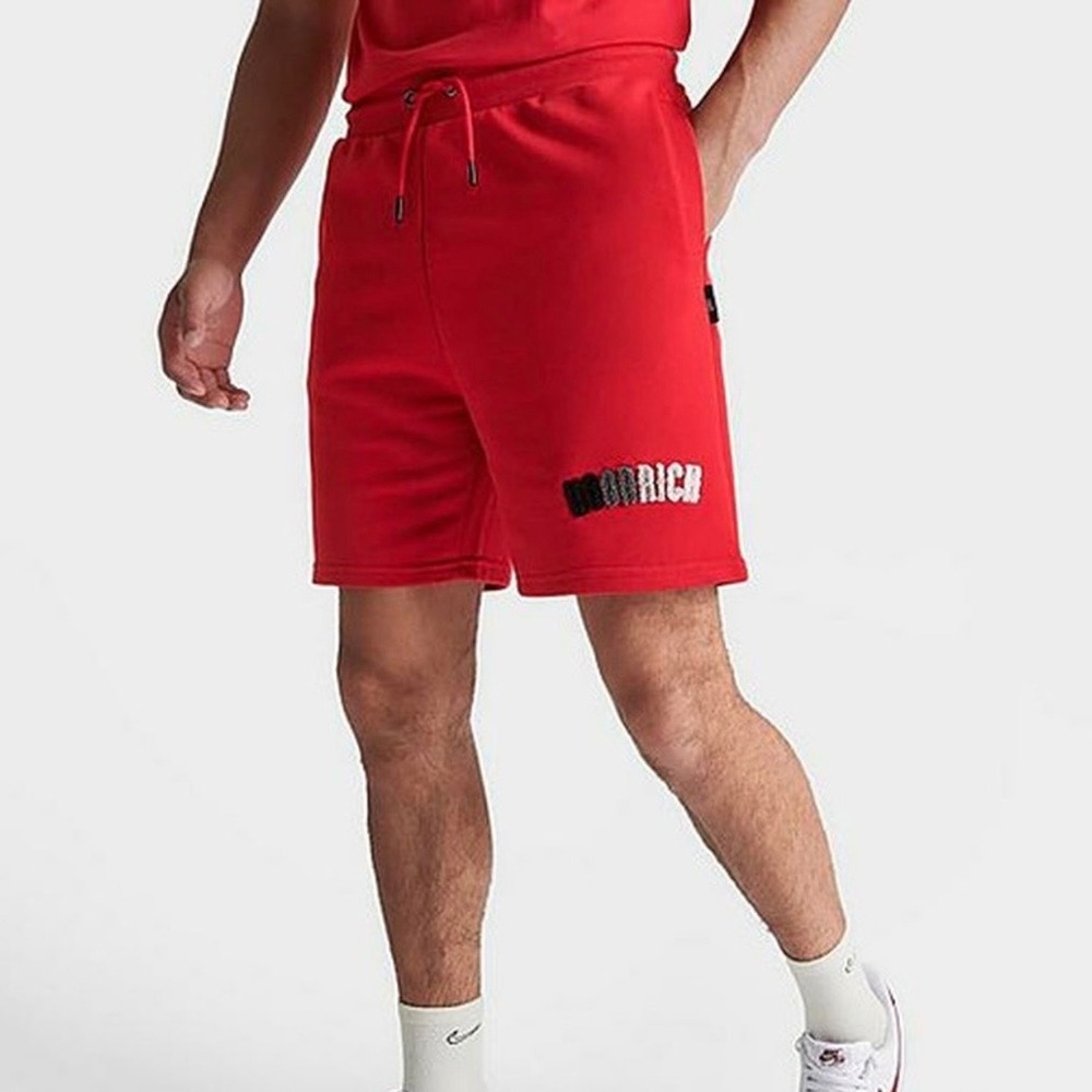 Hoodrich Mens OG Core Fleece Shorts Red Chenille Logo Sweat Shorts Size S